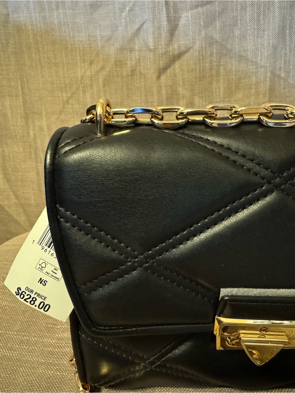 MICHAEL Michael Kors Black Quilted Satchel with Gold Chain